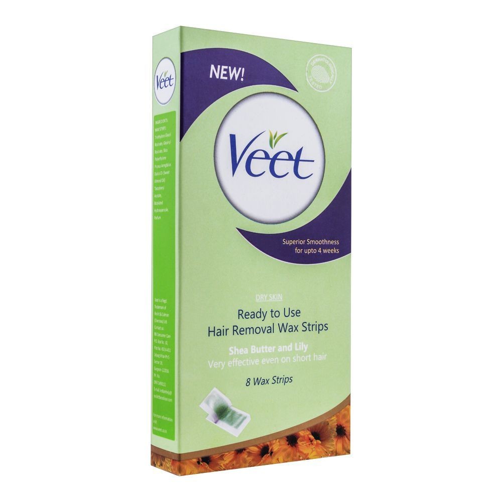 Veet Dry Skin Shea Butter And Lily Hair Removal Wax Strips 8-Pack